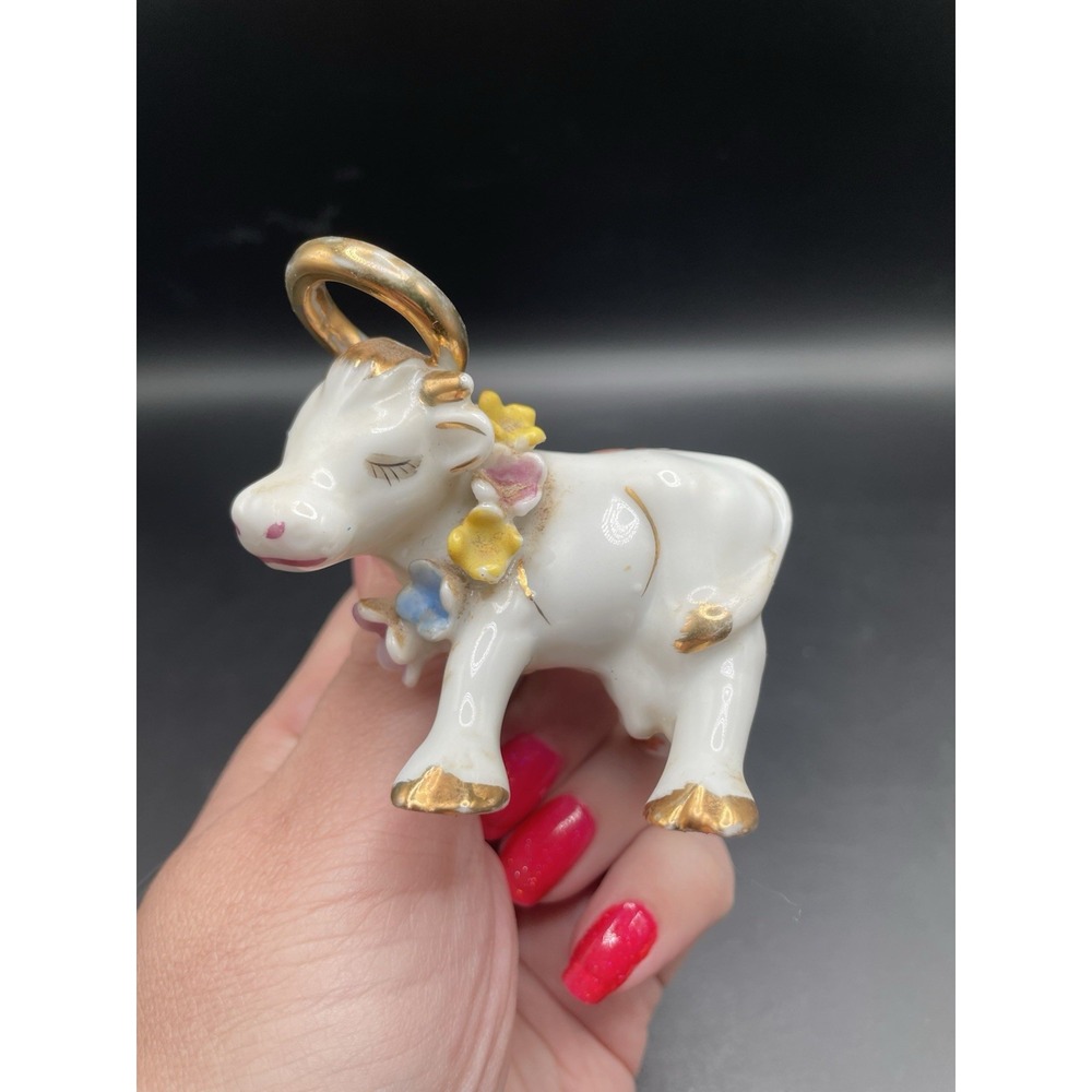 Vtg Made In Japan Cow With Halo And Flowers Figurine - Picture 6 of 6